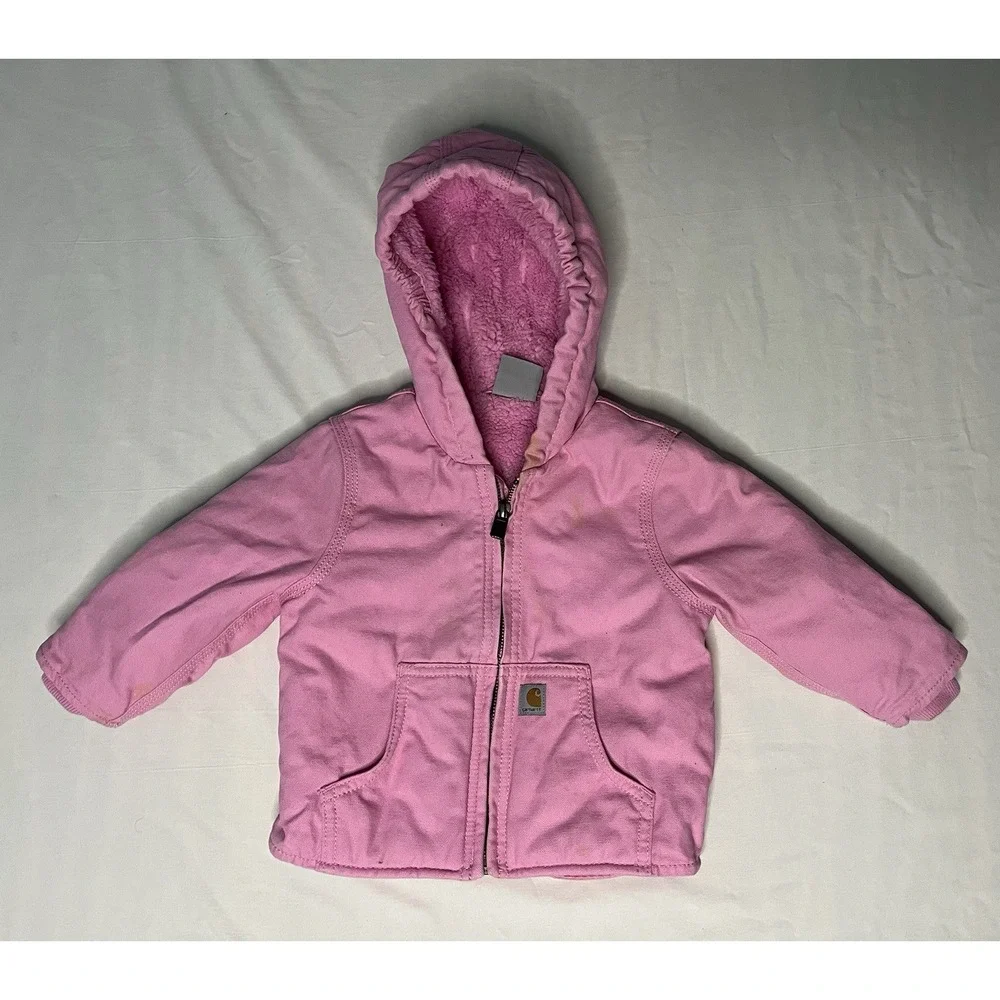 Carhartt Sherpa Lined Jacket Girl's Size 18M Pink Full Zip Hooded